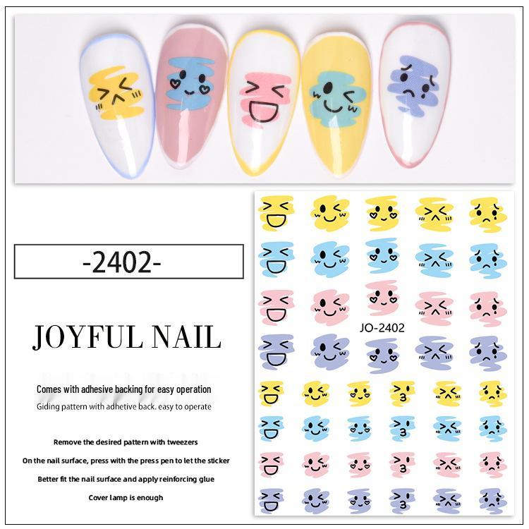 Adorable Doodle Nail Stickers: Kitten, Puppy, Rabbit, Candy Colors, Lines, and Starburst Designs. Self-Adhesive Decals.