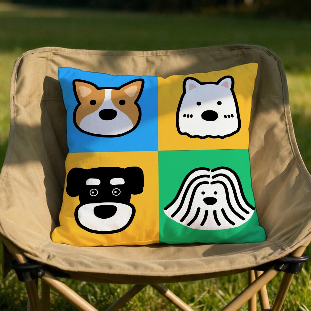 Cartoon Simple Cute Dog Cushion Cover Soft Reversible  Durable Pillow Cover  MultiScene Use for Home  Car Daily Comfort