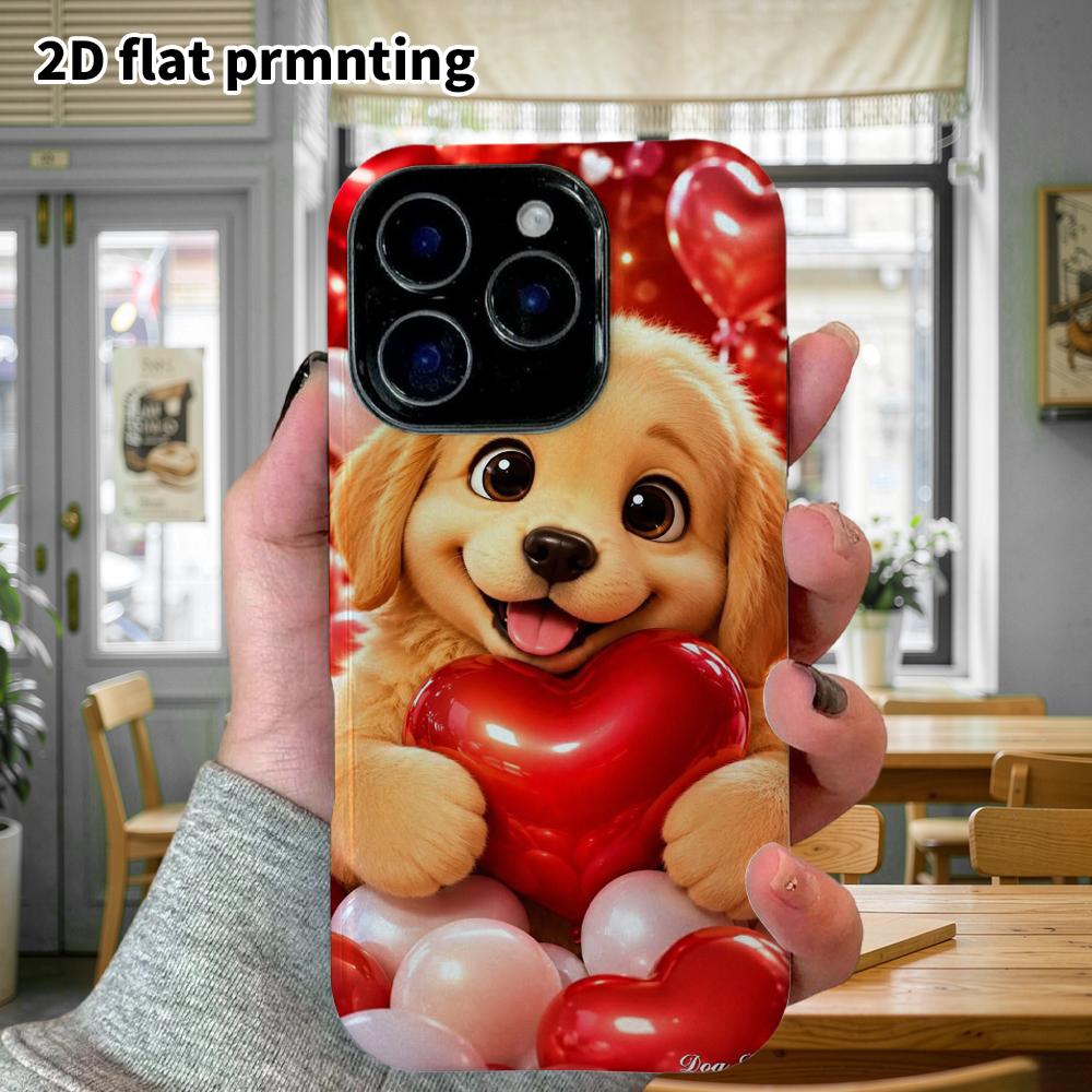 Phone Case: 2D Flat Design Suitable for iPhone 18, 17, 16, 15, 14, 13 Pro Film Protective Case, Couple Style, Golden Retriever Puppy, Christmas and Ha