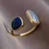 2023 French New Retro Square Blue Oil Dripping Ring Fashion Temperament Simple Opening Ring Women's Zircon