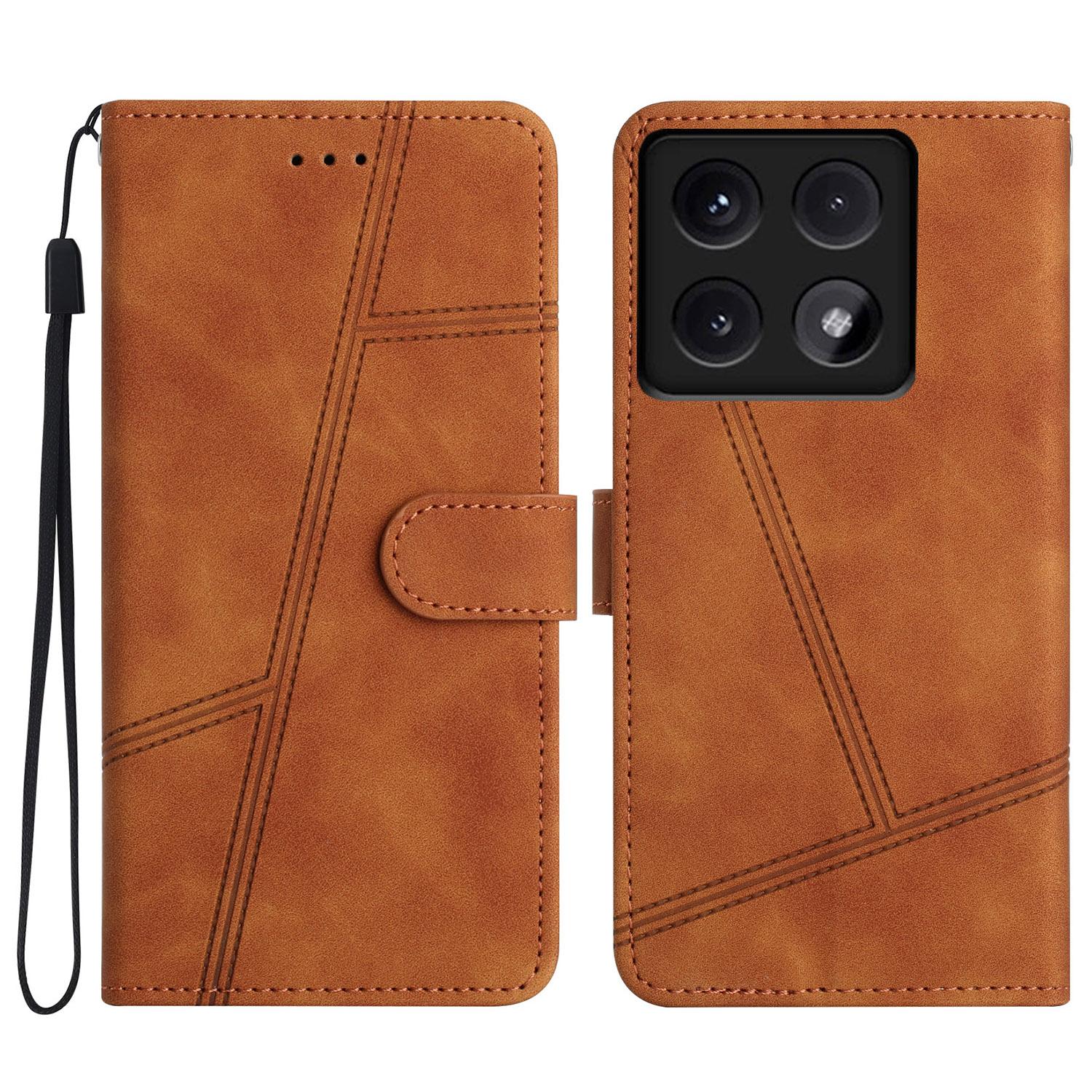 

For Xiaomi 14T Case Flip Leather Retro Phone Cover Lines Imprinted Brown