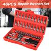 46pcs Car Repair Tool Set Featuring 1/4 Inch Socket Ratchet Torque Wrench and Multi-Purpose Tools Kit for Auto Maintenance