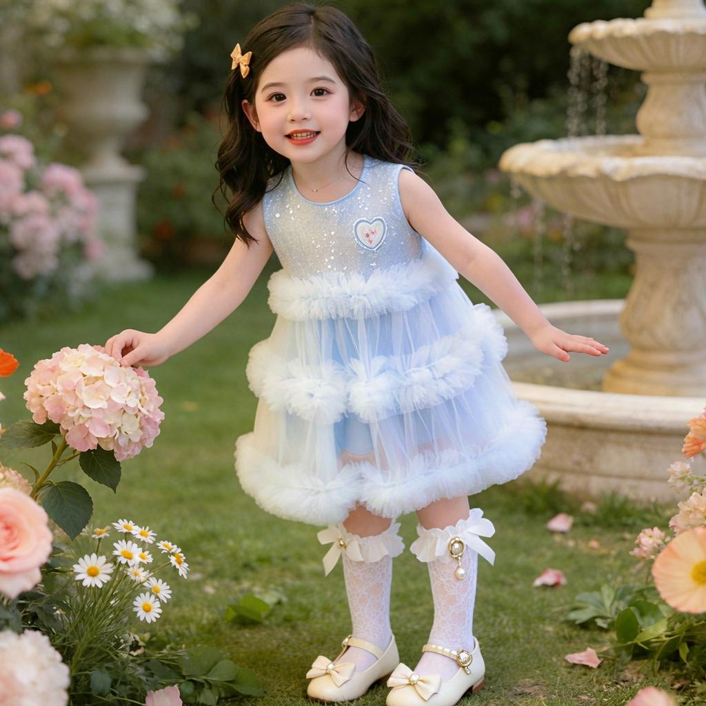 Girls' dress summer dress 2026 new stylish birthday dress princess children's mesh cake dress