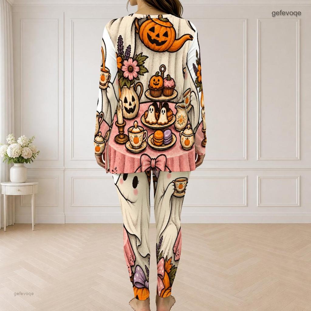 Women Plus Size Front Zip Long Sleeve Cartoon Raccoon Print Two Piece Pants Set