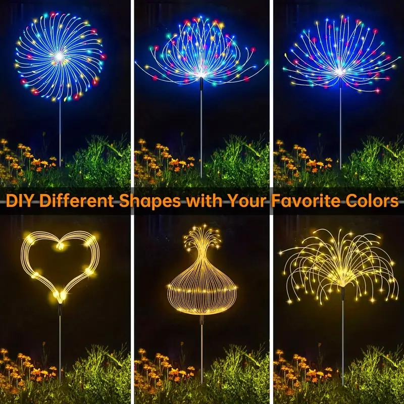 1-6PCS Solar Garden Lights Firework Lights Outdoor Starburst Sparkler 200LED Multicolor For Path Lawn Walkway Patio Yard Parties