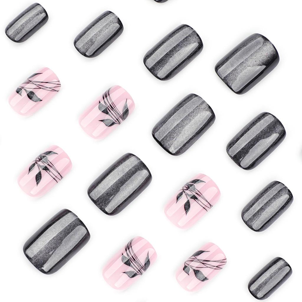Black Cat Eye Flashy Wearable Medium Long Square Nail Tips
