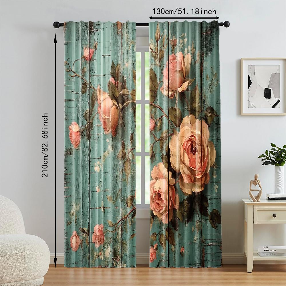 2 pcs   versatile polyester transparent curtains for home decoration rose board for use in bedrooms and living rooms