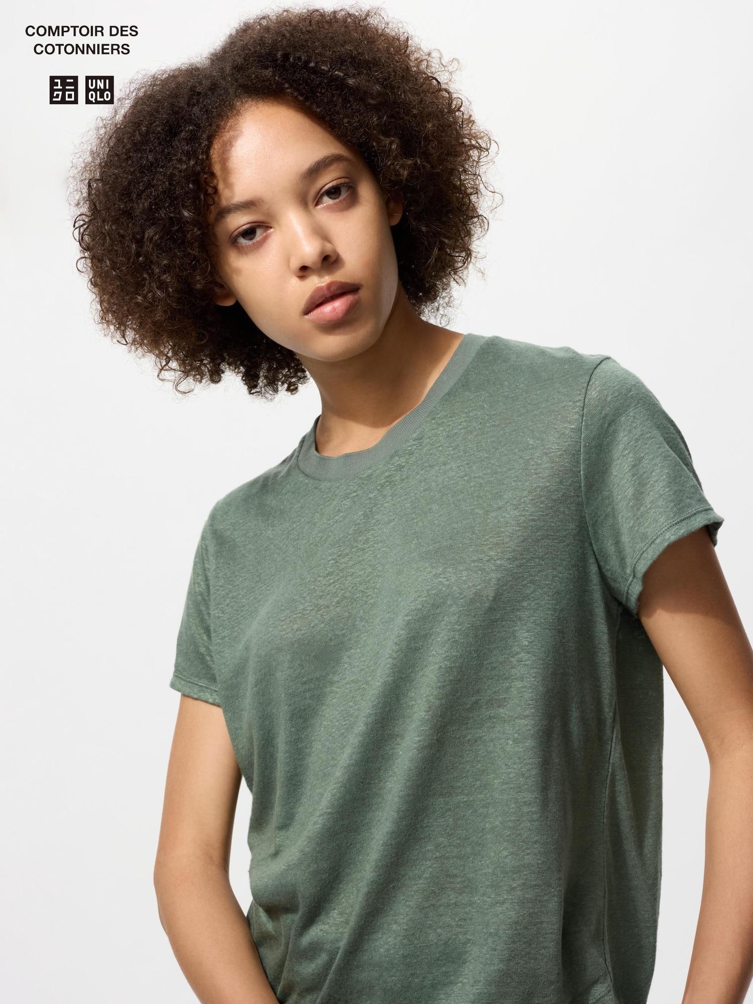 

Uniqlo Льняная футболка с круглым вырезом и коротким рукавом 57 OLIVE/XL