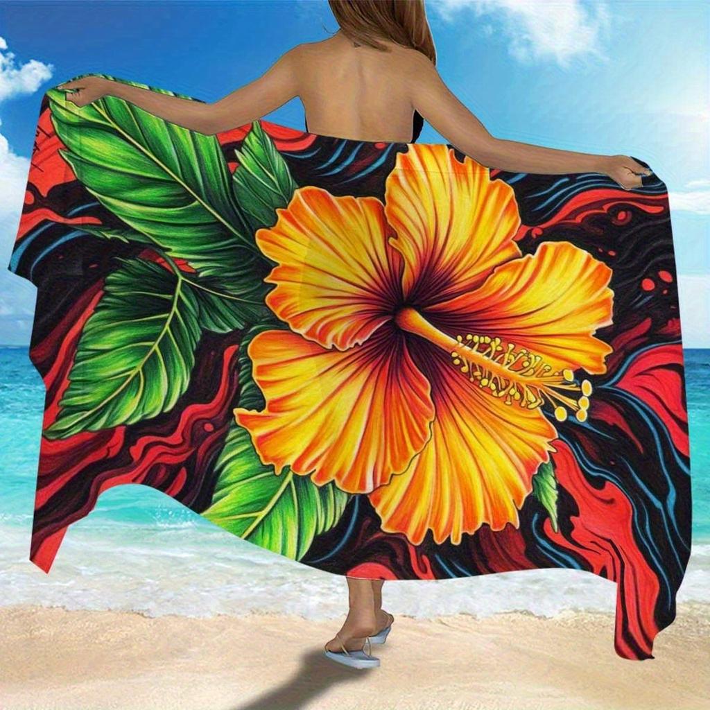 Floral Series Beach Mesh Skirt, Decorative Towel Beach Dress Semi-Transparent Elegant Beach Wrap Skirt