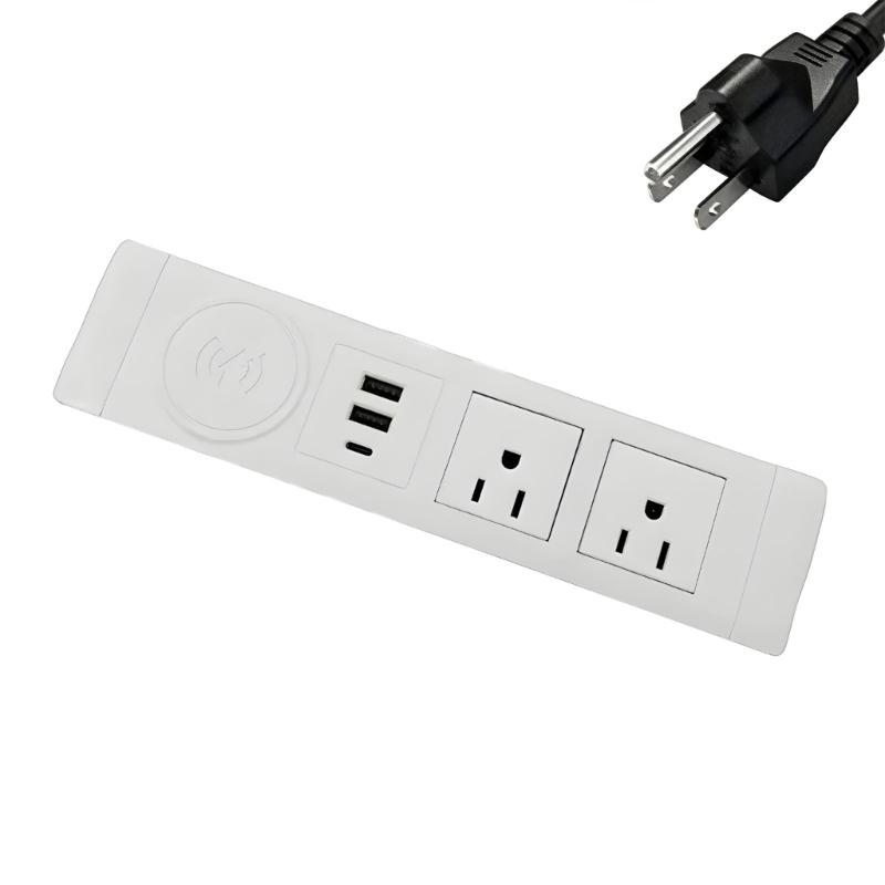 Multiunction Desk Mounted Charging Station Support Wireless Charging 2 110V Socket And 2 USB Port 1 Type C Port