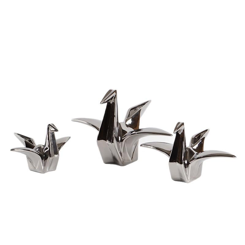 Ceramic Handicrafts Silver Paper Crane Geometric Bird Sculpture Origami Decorative Figurines Home Decoration Accessories