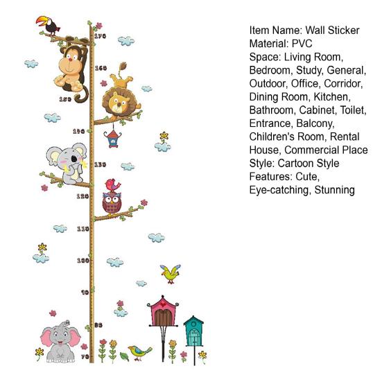 Cartoon Animal Wall Sticker Height Measurement Tree Ruler Wall Decals Peel And Stick Wall Art Decor for Nursery Kids Bedroom Living Room