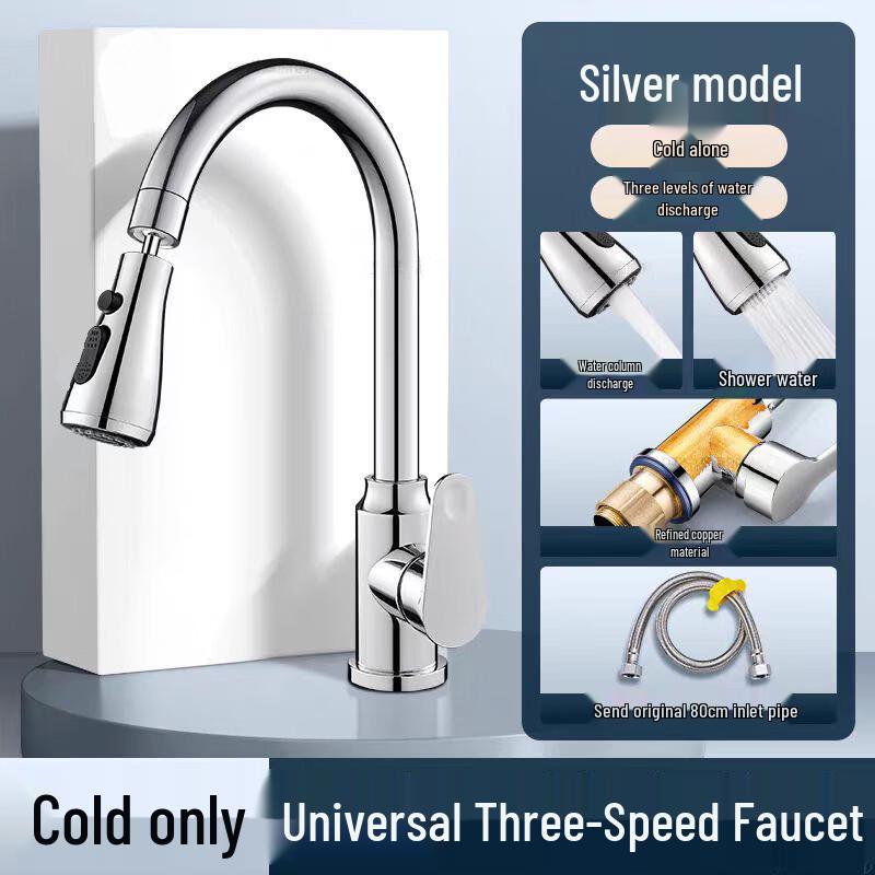 Oein All-Copper Single Cold Kitchen Faucet with Swivel Spray
