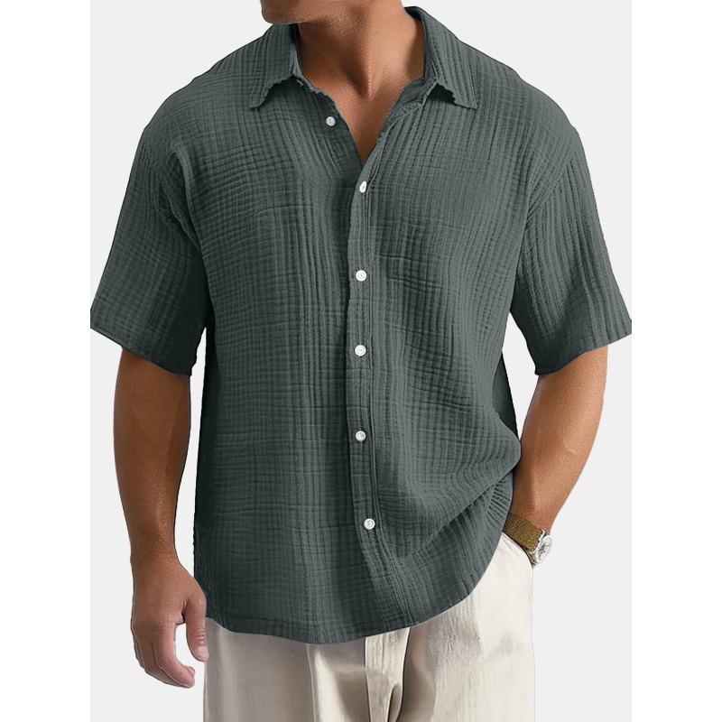 Mens Casual Textured Short Sleeve Button Down Shirt S серый