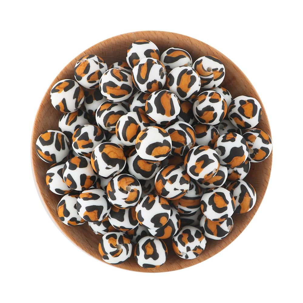 15MM Leopard Silicone Printed Beads 20pcs For Making DIY Jewelry Accessories Bracelet Necklace Making
