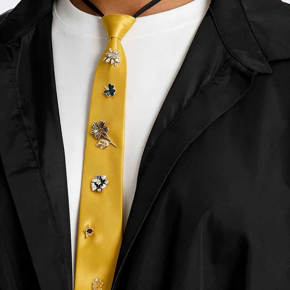 Elegant Korean Flower Tie Insect Black Rhinestone Necktie Alloy Academic Style Decoration Shirt Tie JK Uniform Decoration