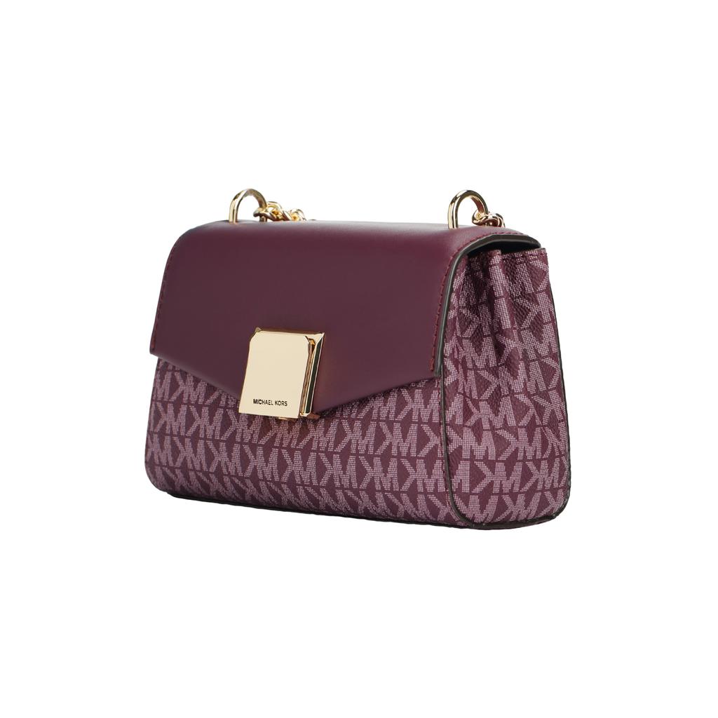 Michael Kors Lita Gold Letter Logo Lock Flap Chain Classic Monogram Leather Crossbody Bag Small Women crossbody bag Purple 35H0GXPC1V-BORDEAUX-MLT
