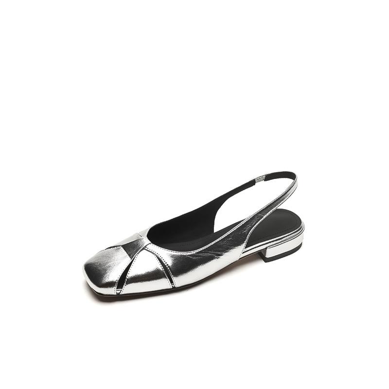 Fashion Square Toe Slingback Flat Shoes Woman Gold/silver Leather Summer Flats Women Cutout Loafers Zapatos De Mujer Ofertas 2025
