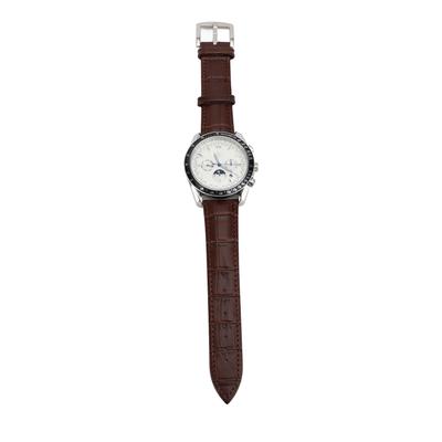 Herren Automatische Mechanische Uhr Mondphase 6 Leuchtzeiger Selbstaufziehend Chronograph Anzeige PU-Lederarmband Analog