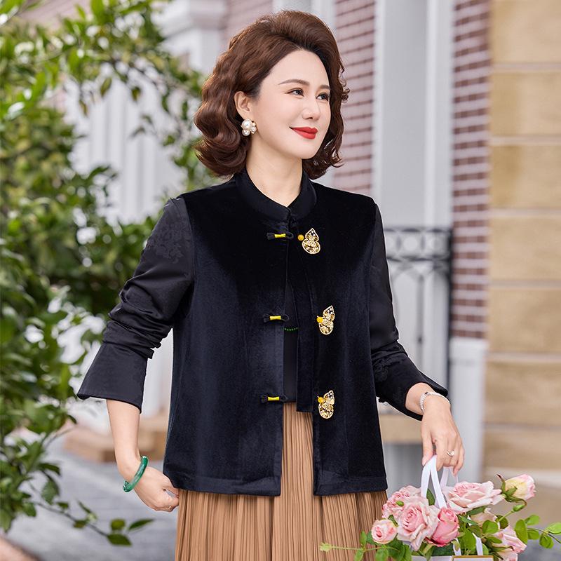 Women's Spring/Autumn 2026 Embroidered Jacket for Middle-aged & Elderly - Loose, Stylish Top