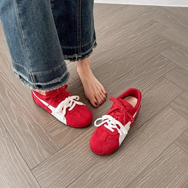 Rose has the same joint inner height increase leather red casual shoes for women's new small lace-up Forrest Gump training shoes