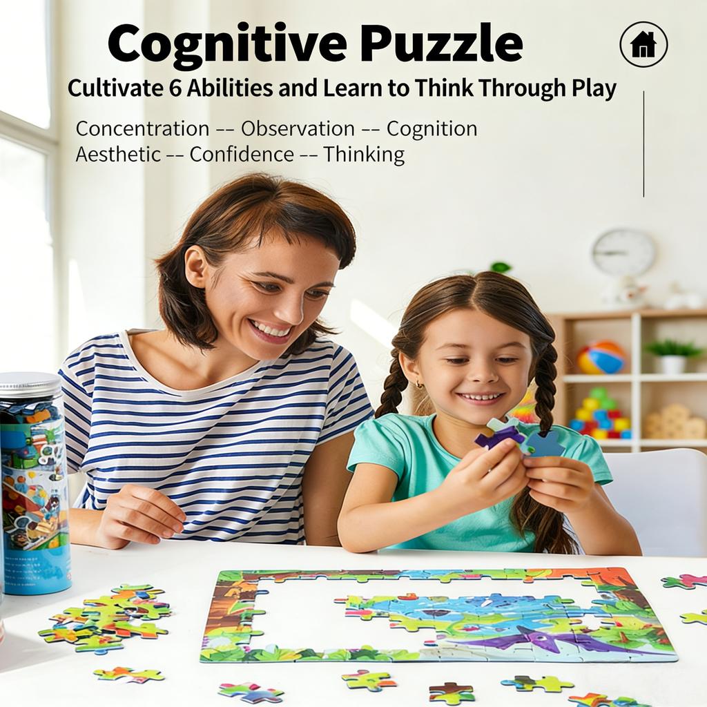 Dinosaur World Puzzle 90 Pieces, Educational Toy for Kids Ages 3-5, Logic & Concentration Game with Storage Bucket