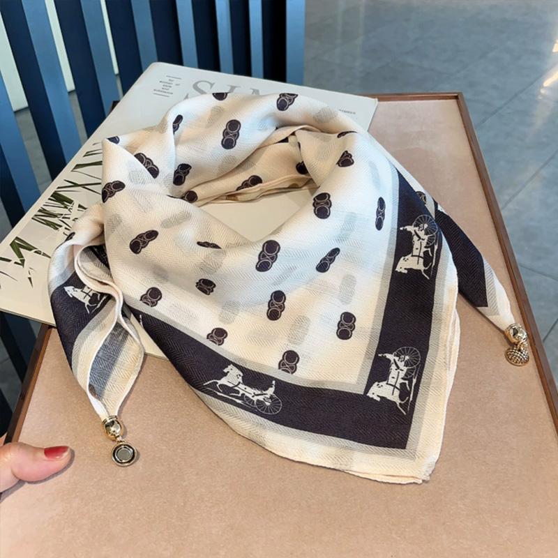 1Pc Magnetic Closure Versatile Neck Scarf Elegant Painted Pattern Luxury Silk Scarf Gift Necklace Cloth Accessories