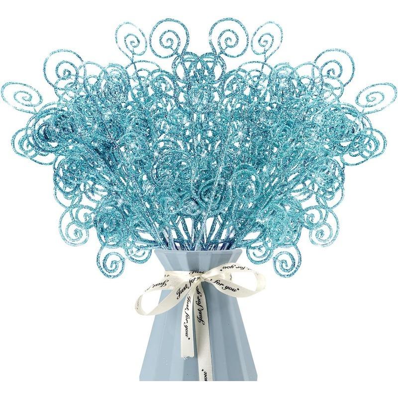 

5/10Pcs Sparkling Curly Berry Stem Christmas Tree Decoration Home Room Decor New Year Candy Gift Box Wreath Vase Filling Accesso 5Pcs синий