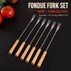 Stainless Steel Fondue Forks with Wooden Handle - Long Chocolate Cheese Fondue Dipping Tools Dessert Sticks for BBQ Marshmallows