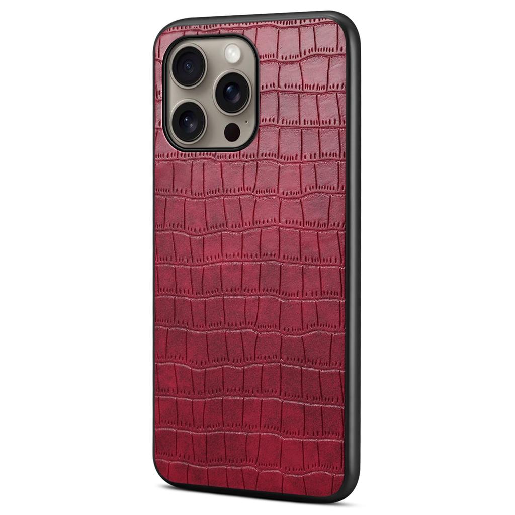 For iPhone 16 Pro Max Case Crocodile Texture Leather Coated PC+TPU Phone Cover