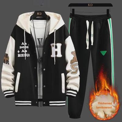 Heren dikke rits top tweedelige pluche sweatshirt en jas winterjas set