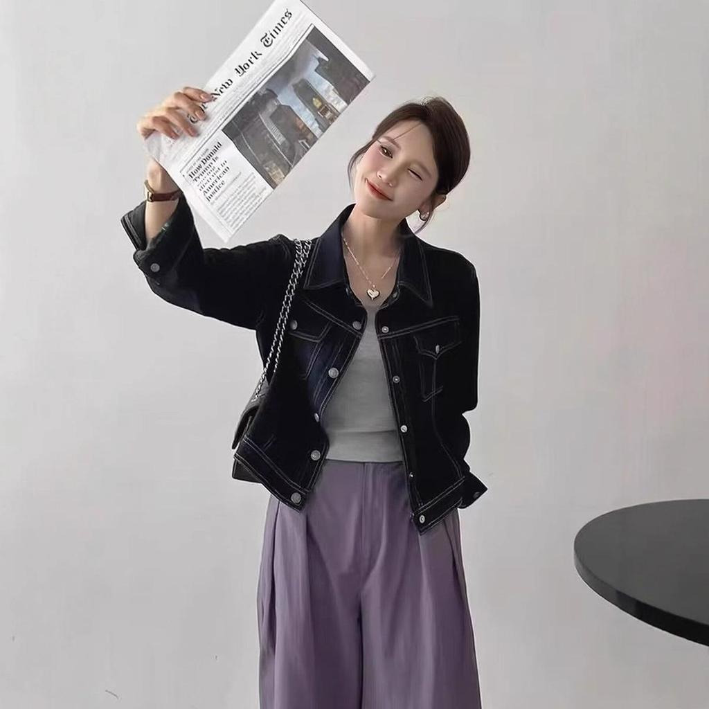 2025 Women's Korean Style Retro Denim Jacket – Spring Collection, Versatile Short Design, Long Sleeve Top