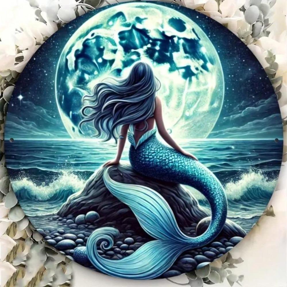 Vintage Nautical Sea Fairy Moon Tin Sign Metal Wall Art Plaque