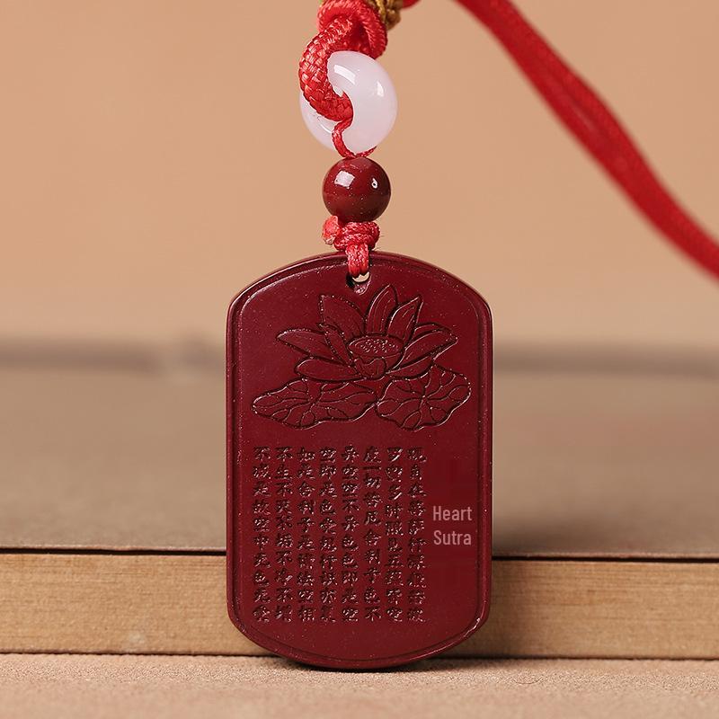 Imitation Cinnabar & Purple Gold Sand Heart Sutra Pendant – Maitreya Buddha & Guanyin Necklace for Men & Women