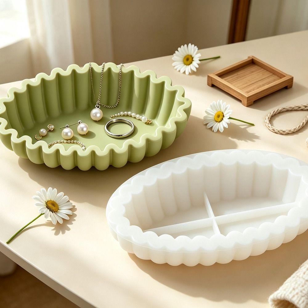 S/M/L Wavy Edge Tray Mold Striped Design Storage Bowl Mold New Flower Pot Mold Soap Making