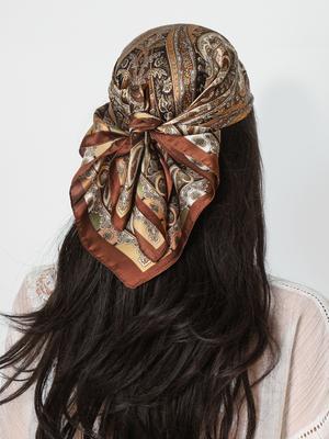 Foulard Carré en Soie Imprimé Noix de Cajou 70 cm Foulard Satiné pour Femme Bandeau pour Cheveux Foulard de Cou Hijab pour Cheveux Bandeau pour Dame Foulard Ruban pour Sac Châle