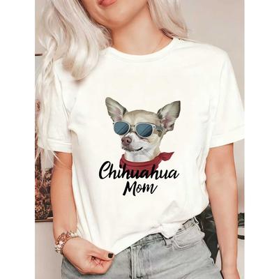 Chihuahua Mom Oversized T Shirt Black Chihuahua Dog With Sunglasses And Red Bandana Print For Casual Wear And Pet Lover Outfits