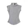 Women Summer Sexy Turtleneck Sleeveless T-Shirts Tops Solid Slim Fit Pullovers Causal Tees Shirts Female Streetwear Basics Tees