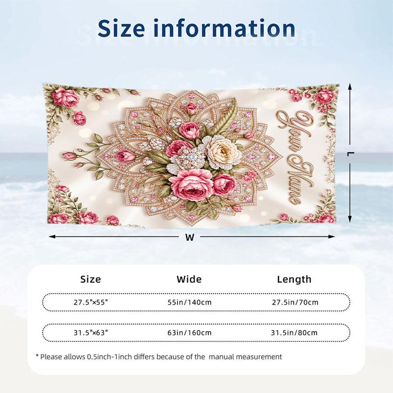 Floral Garden Theme Beach Towel Personalized Custom Name & Text Soft Quick Dry Beach Towel for Swimming Travel