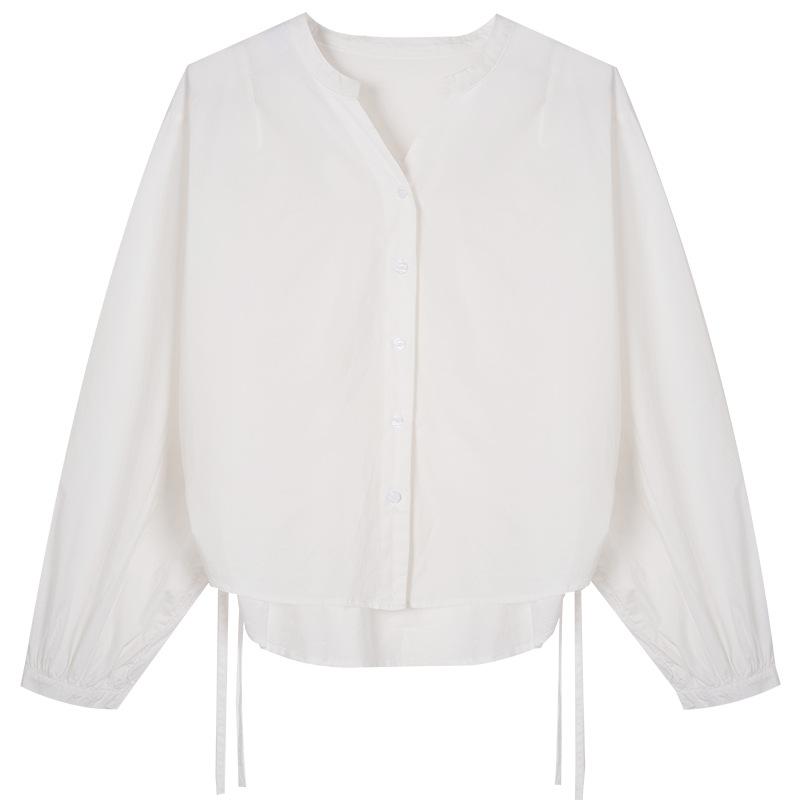 Long-sleeved Spring Clothes New Simple Casual Top Lantern Sleeve Pure Cotton Shirt