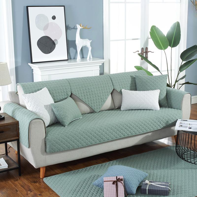 Modern Simple Four Seasons Universal Yarn-Dyed Washed Cotton Sofa Cushion Fabric Non-Slip Leather Sofa Cover Towel Cushion