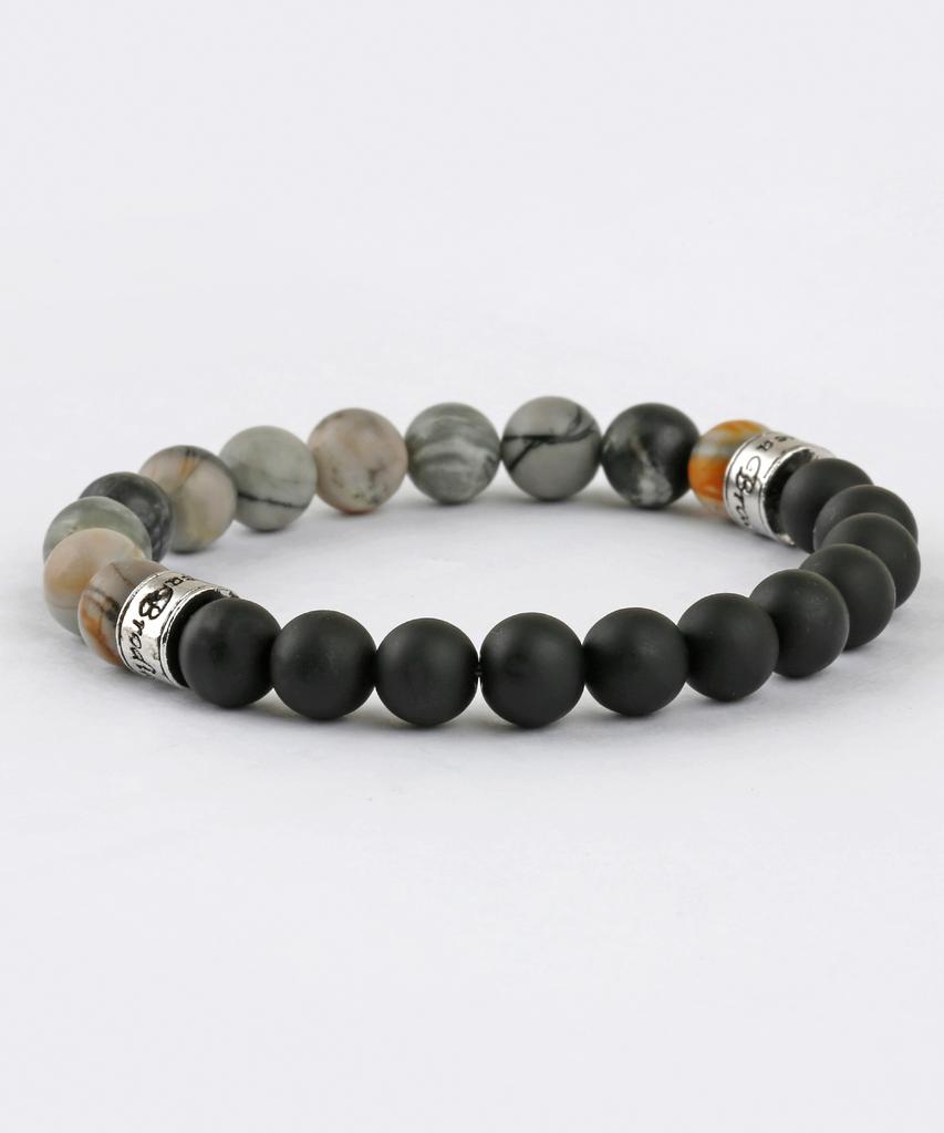 Shoveoff C24Svb-1014 Matte Black Onyx & Vintage Striped Agate Bracelet