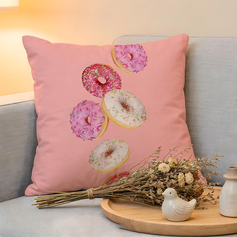Cushion Cover Linen SkinFriendly Soft Decorative Case For Sofa Home Decor Sweet Donut Cute Anime Pillow Cover