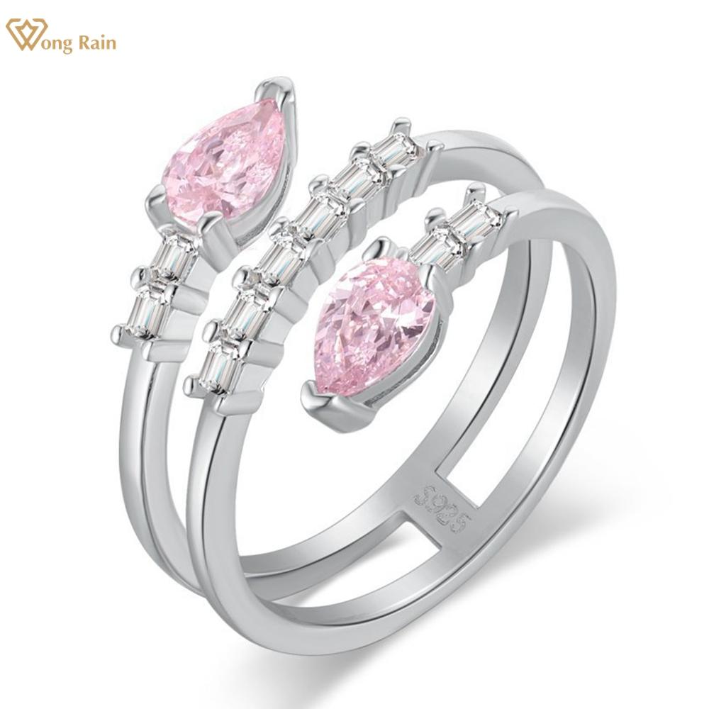 

Wong Rain модное твердое серебро 925 пробы грушевидной огранки 4*6 мм AAAAA цирконы с драгоценными камнями кольцо свадебная вечеринка изящные ювелирные изделия для женщин US 6 розовый