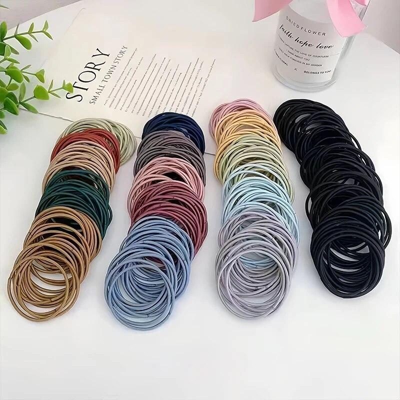 100/300PCS Set Women 5CM Basic Nylon Elastic Hair Bands Ponytail Hair Scrunchie Rubber Bands Headband Hair Accessories Headwear