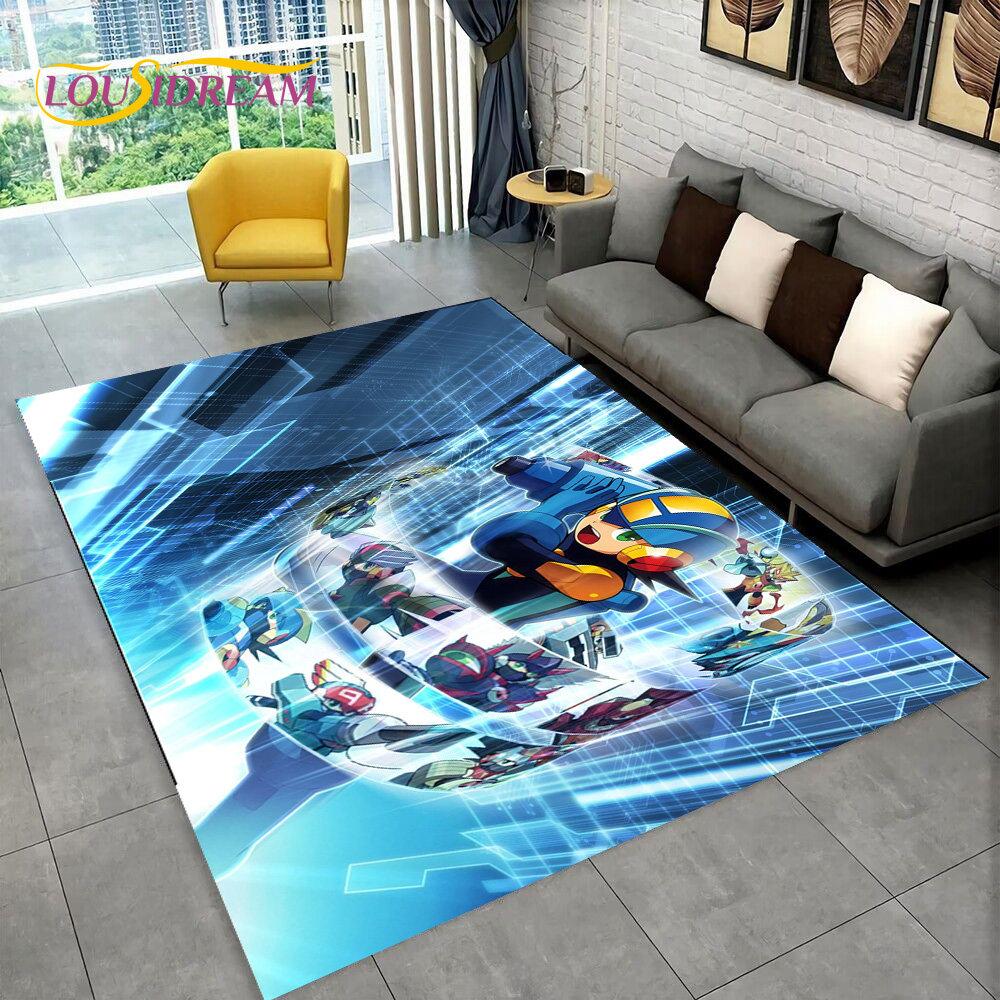 Rockman Megaman Spiel-Cartoon-Teppich, Teppich für Wohnzimmer, Schlafzimmer, Sofa, Fußmatte, Dekoration, Kinder spielen, rutschfeste Bodenmatte