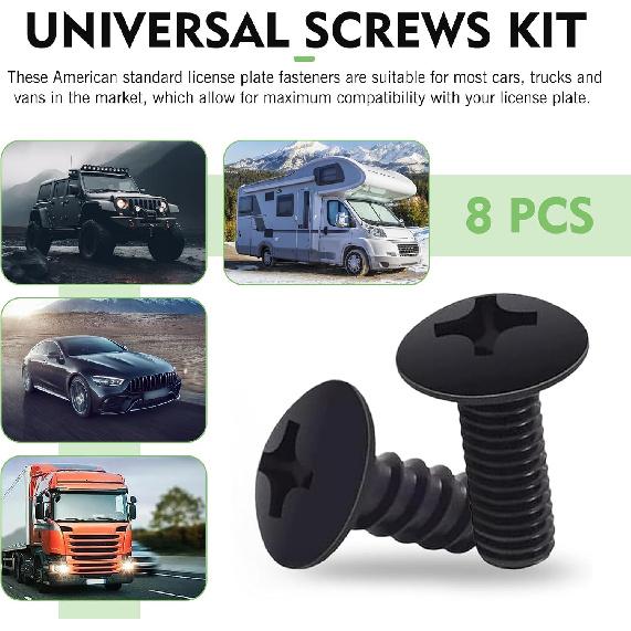 8 PCS Car License Plate Screws, Anti-Breakage Anti-Aging 304 Stainless Steel Screws Bolt, License Plate Frame Mounting Kit with Installation Tool,