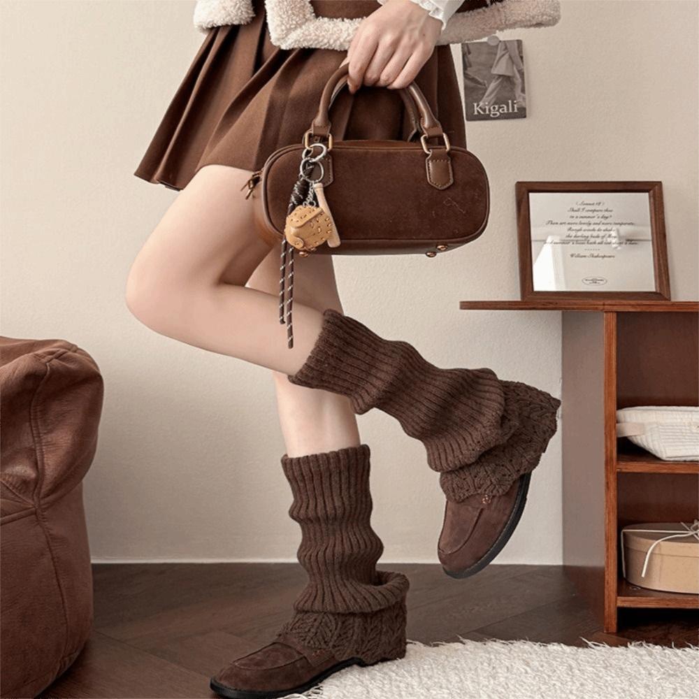 A Pair Cotton Material Boot-Fit Sock Covers Retro Style Heavy-Duty Knitted Knitted Sock Covers Thickened Warm Stretchable