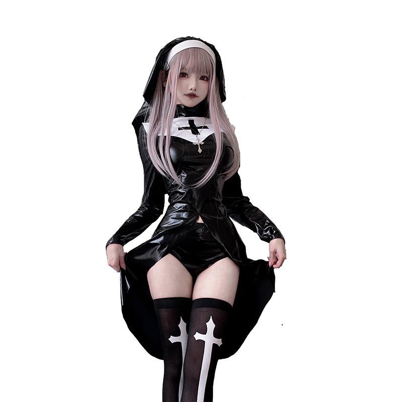 Vampire nun costume halloween costume plus size cross dark goth cosplay