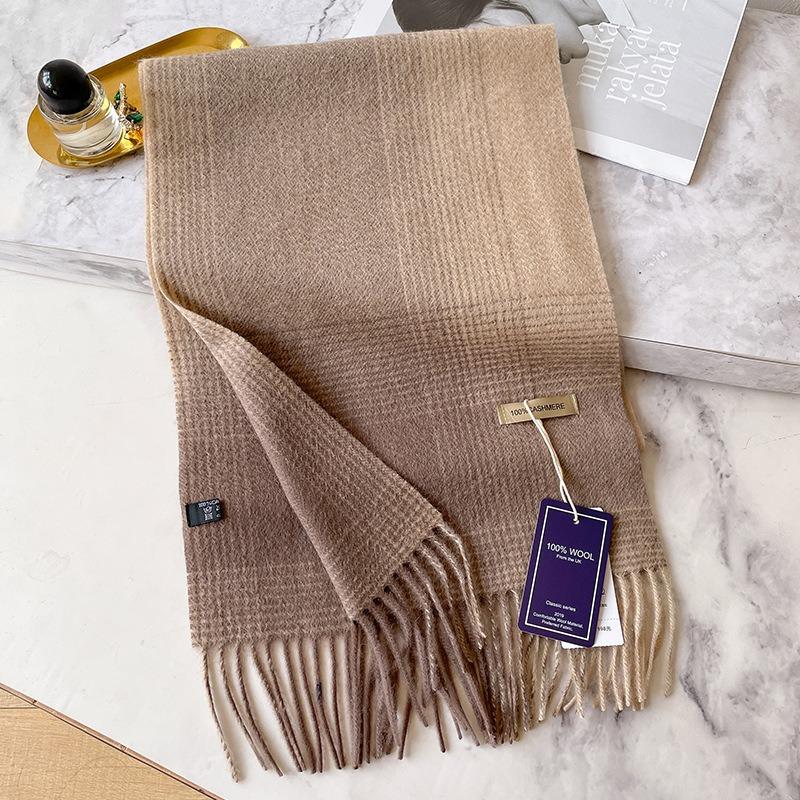 Retro plaid fringed cashmere scarf women's winter high-end atmosphere brown thickened warm scarf men